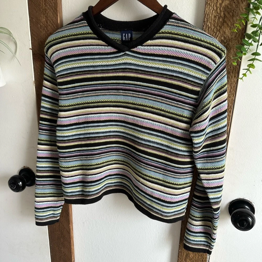 Vintage 90s GAP Girls Striped Heavy Cotton Sweater Size Medium